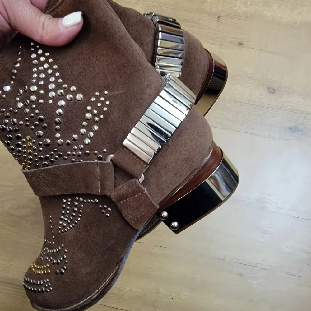 Jeffrey Campbell Suede Presley Studded Cowboy Boots - Picture 10 of 12